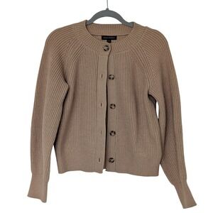 Banana Republic Womens Camel Tan Shaker Rib Knit Button Front Cardigan Sweater M